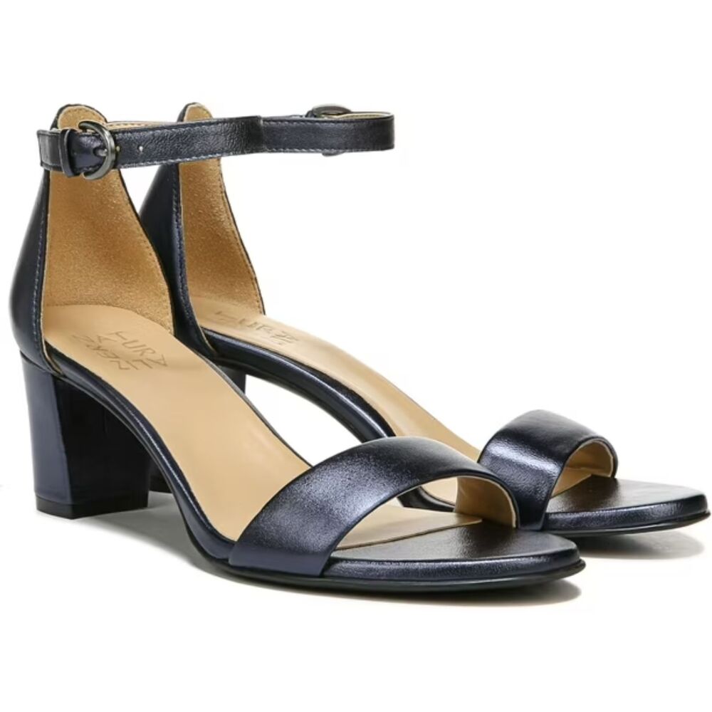 Naturalizer Block Heel Sandal 9.5W Wide Ankle Strap Chic Dressy Formal Navy Vera